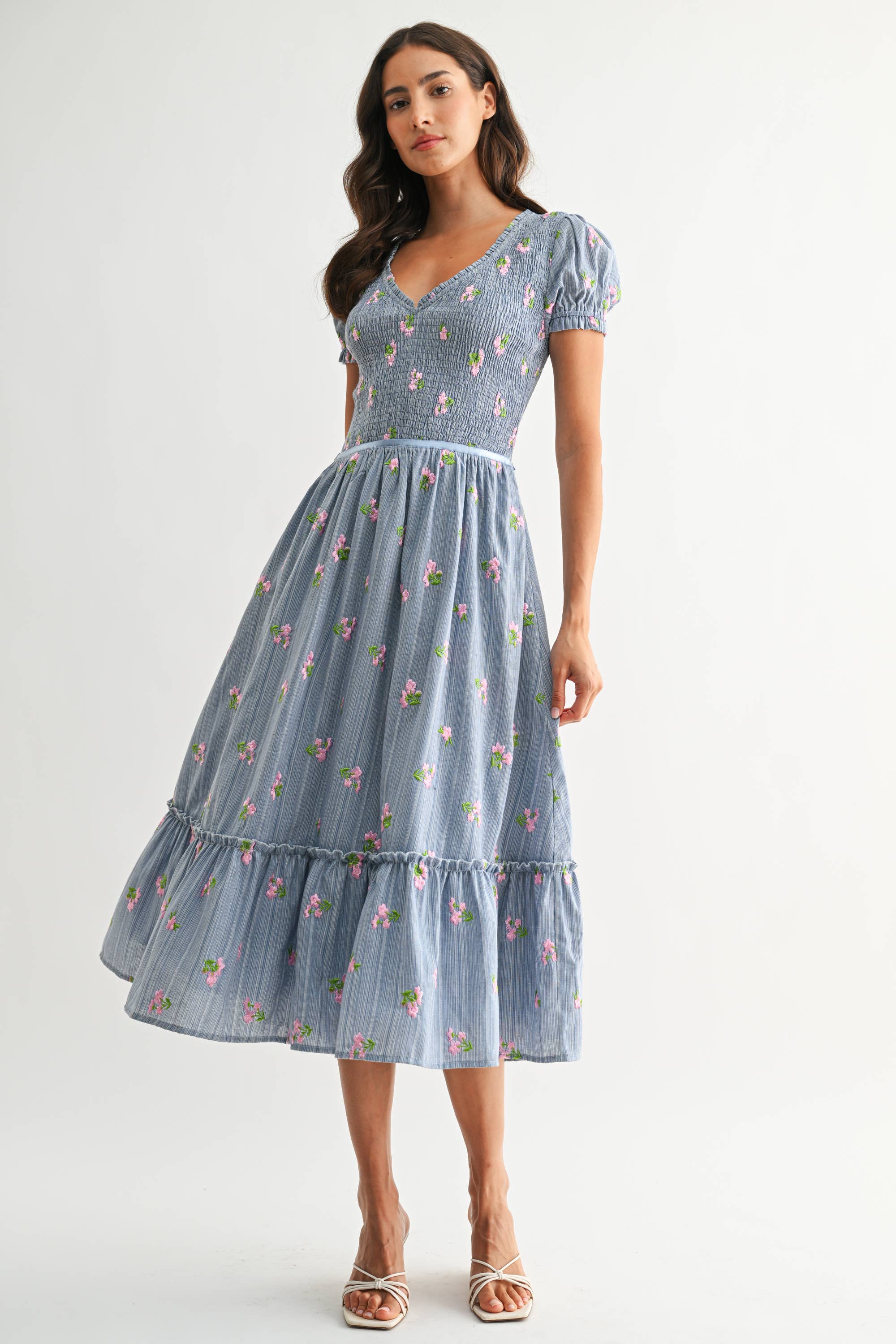 Smocked Floral Midi Dress