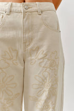 Embroidered Detail Cotton Barrel Pants