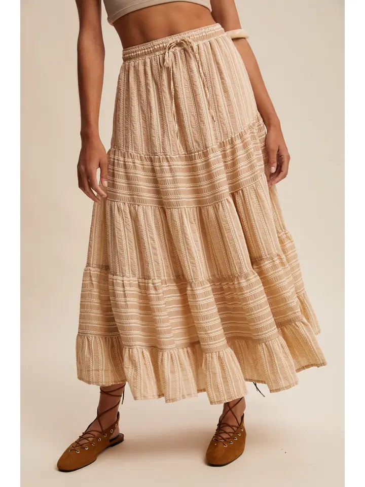 Striped Tiered Maxi Skirt