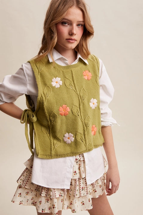 Embroidered Floral Knit Vest
