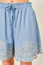 EMBROIDERED ELASTIC WAIST SHORTS
