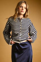 STRIPED BUTTON FRONT SWEATER CARDIGAN