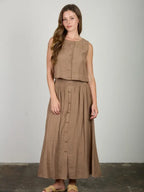 Smocked Waist Ruffle Button Down Skirt