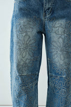 Embroidered Detail Cotton Barrel Pants