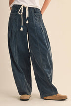 WASHED CORDUROY PLEATED BARREL PANTS