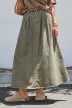 Embroidered Cotton Twill Belted Midi Skirt