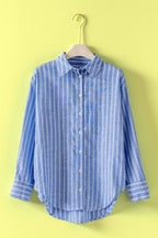 Striped Linen Blend Button Up Shirt