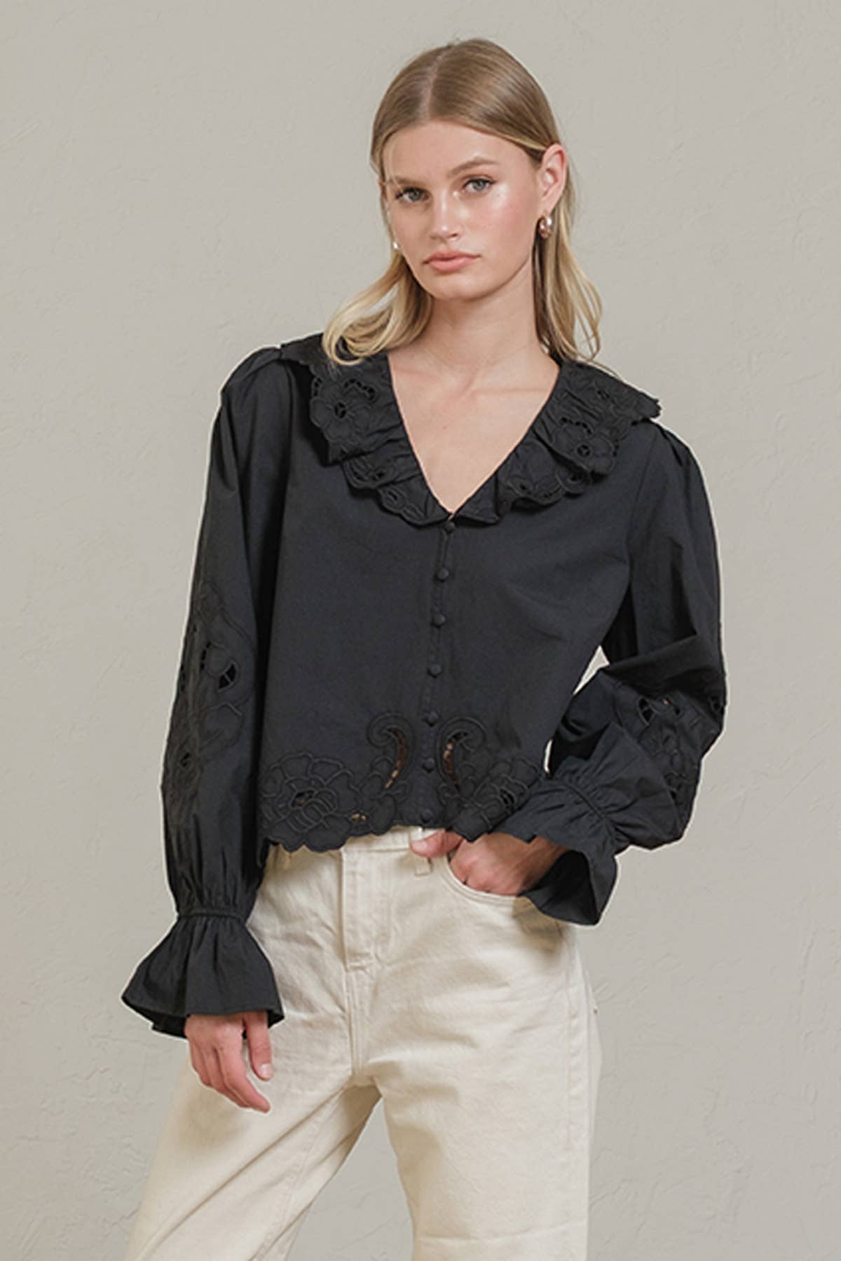 Embroidery Ruffle Blouse