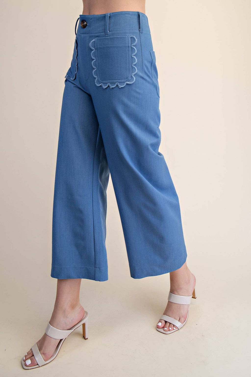 Colette Pants - Cropped Scallop Pocket Wide-Leg