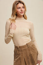Semi Sheer Textured Lace Long-Sleeve Layering Top