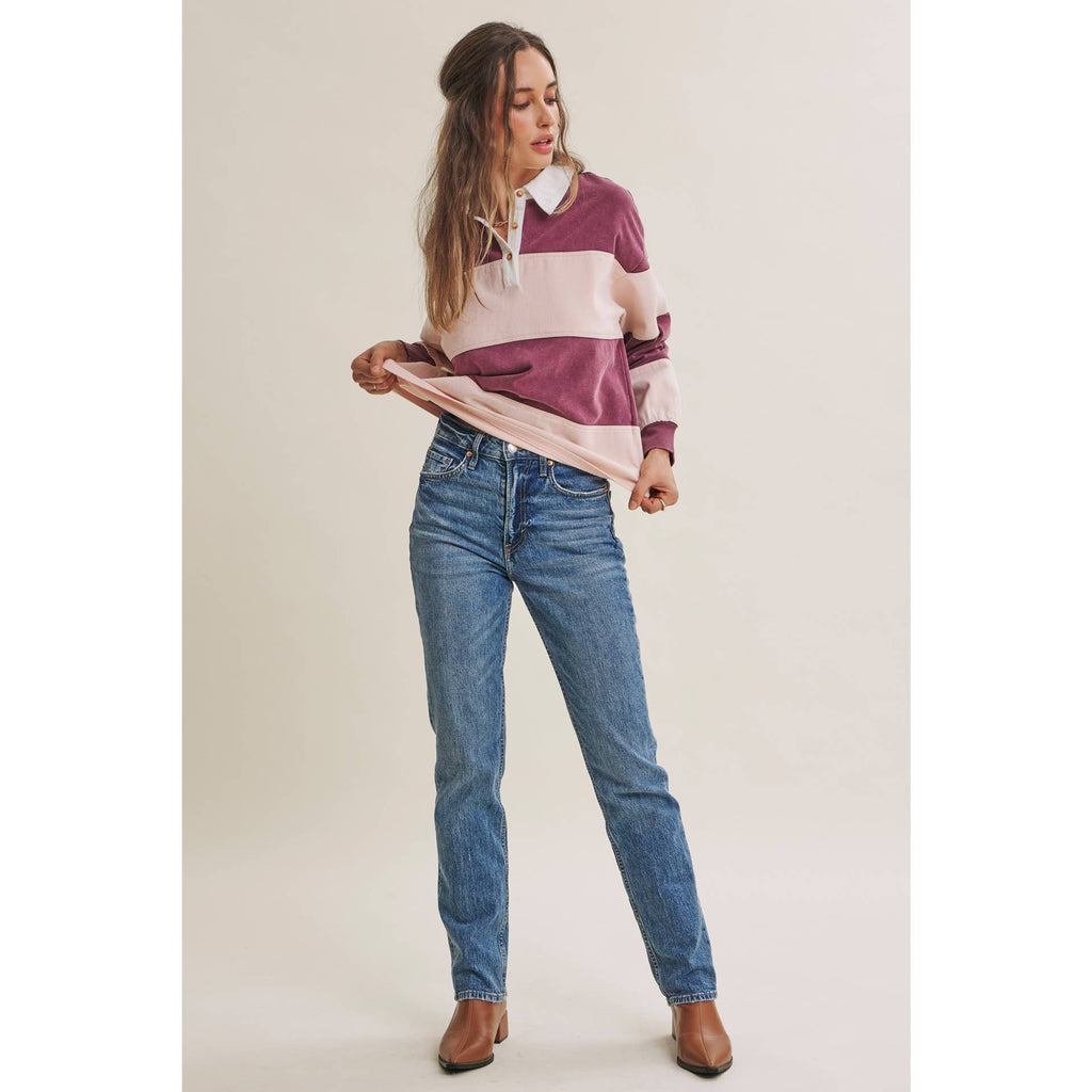 HERITAGE WEEKEND MINERAL-WASHED TWILL TERRY MIXED RUGBY TOP