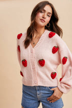 Knitted 3D Strawberry Cardigan