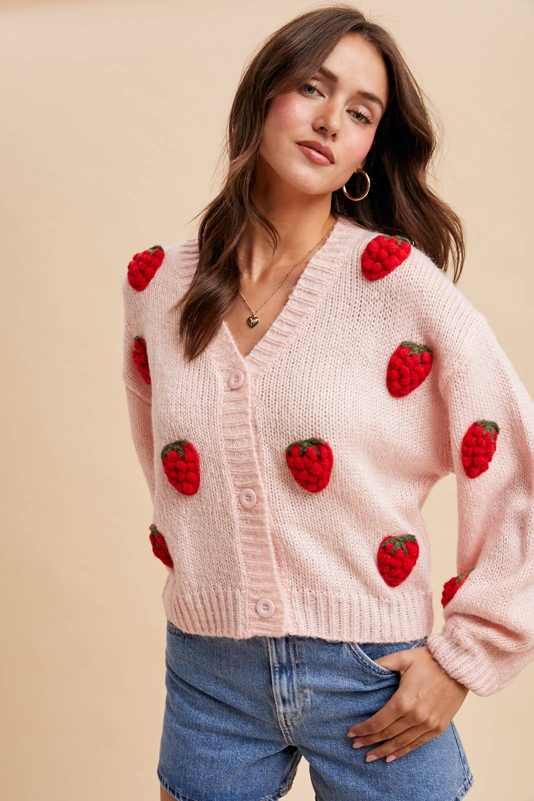 Knitted 3D Strawberry Cardigan