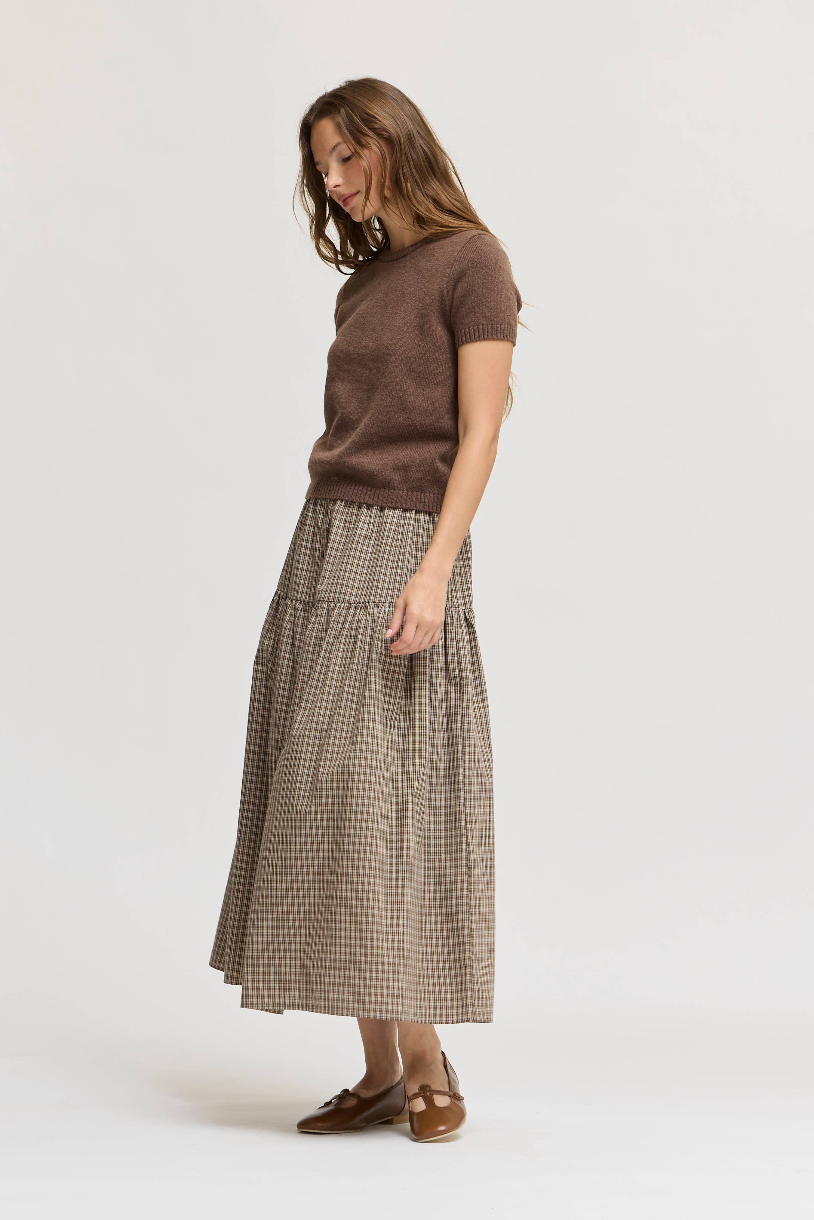 FRONT BUTTON CHECK SKIRT
