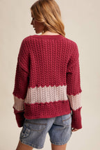 Colorblock Cable Knit Sweater