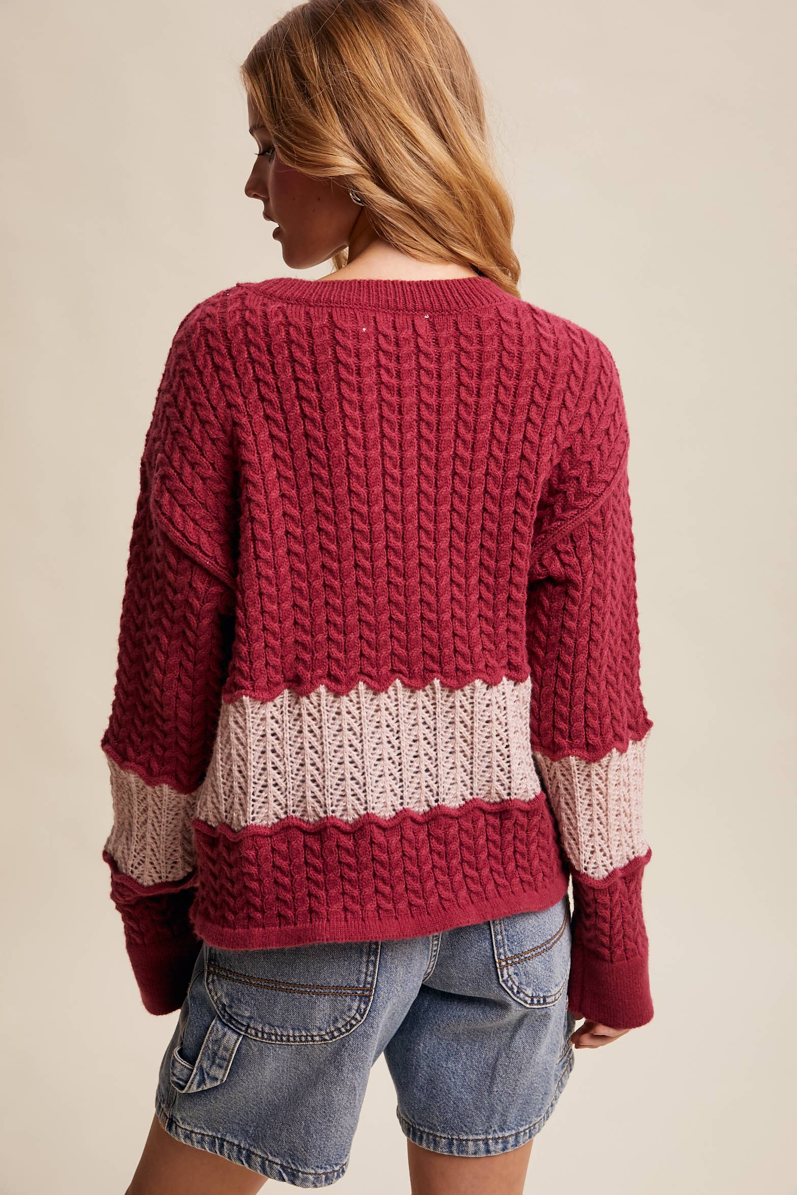 Colorblock Cable Knit Sweater