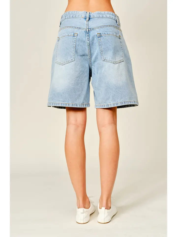 Straight Bermuda Denim Shorts W/Drawstring