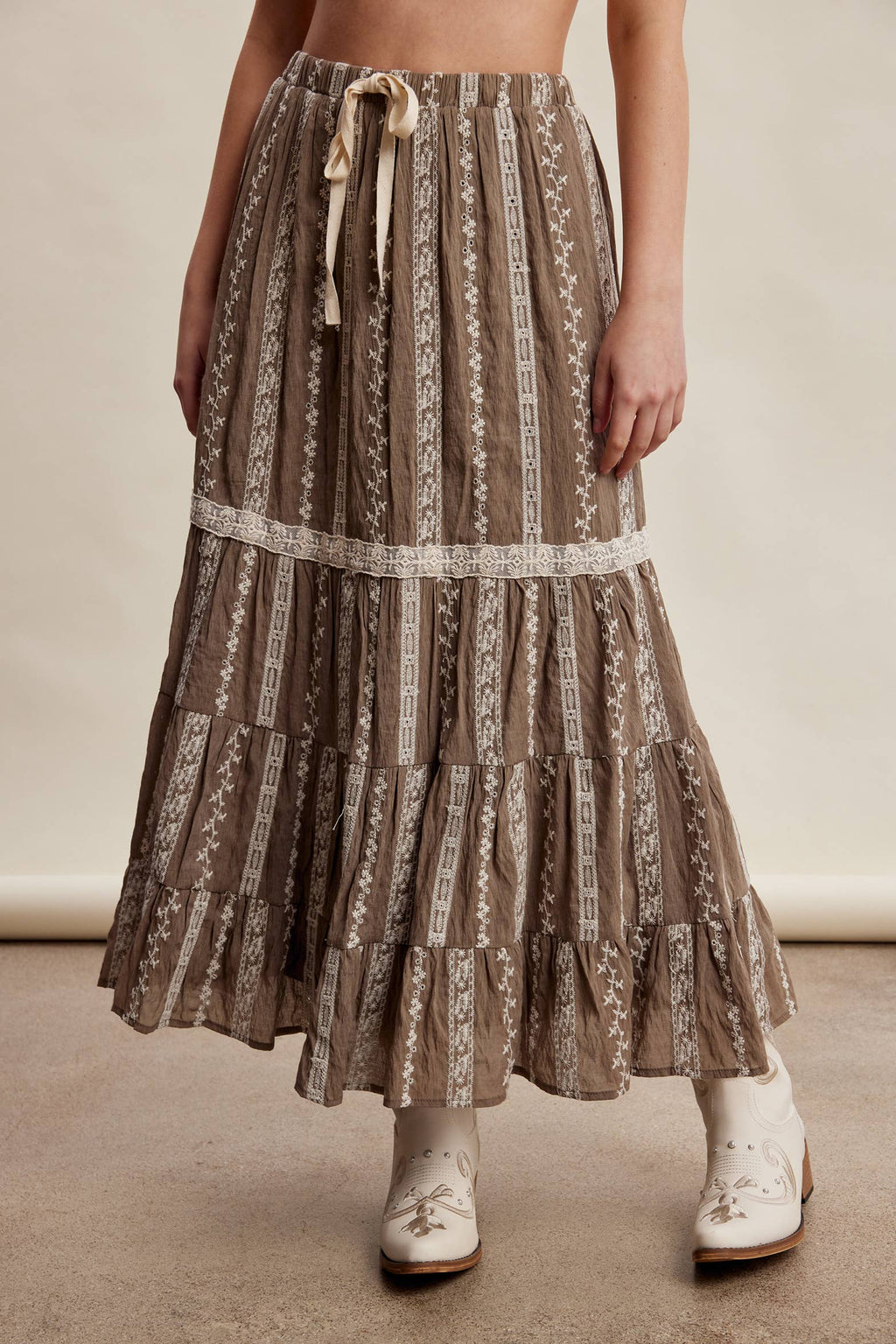 Embroidered Tiered Maxi Skirt