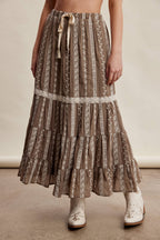Embroidered Tiered Maxi Skirt