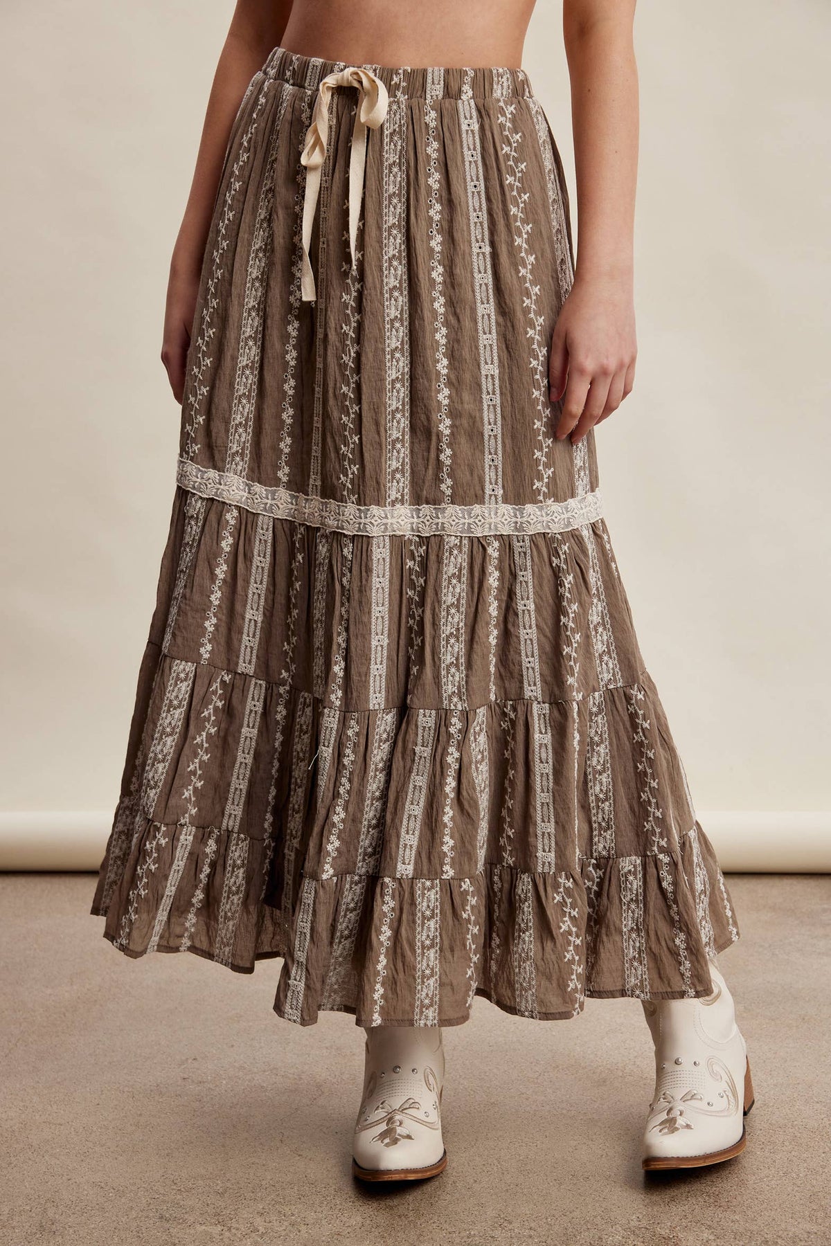 Embroidered Tiered Maxi Skirt
