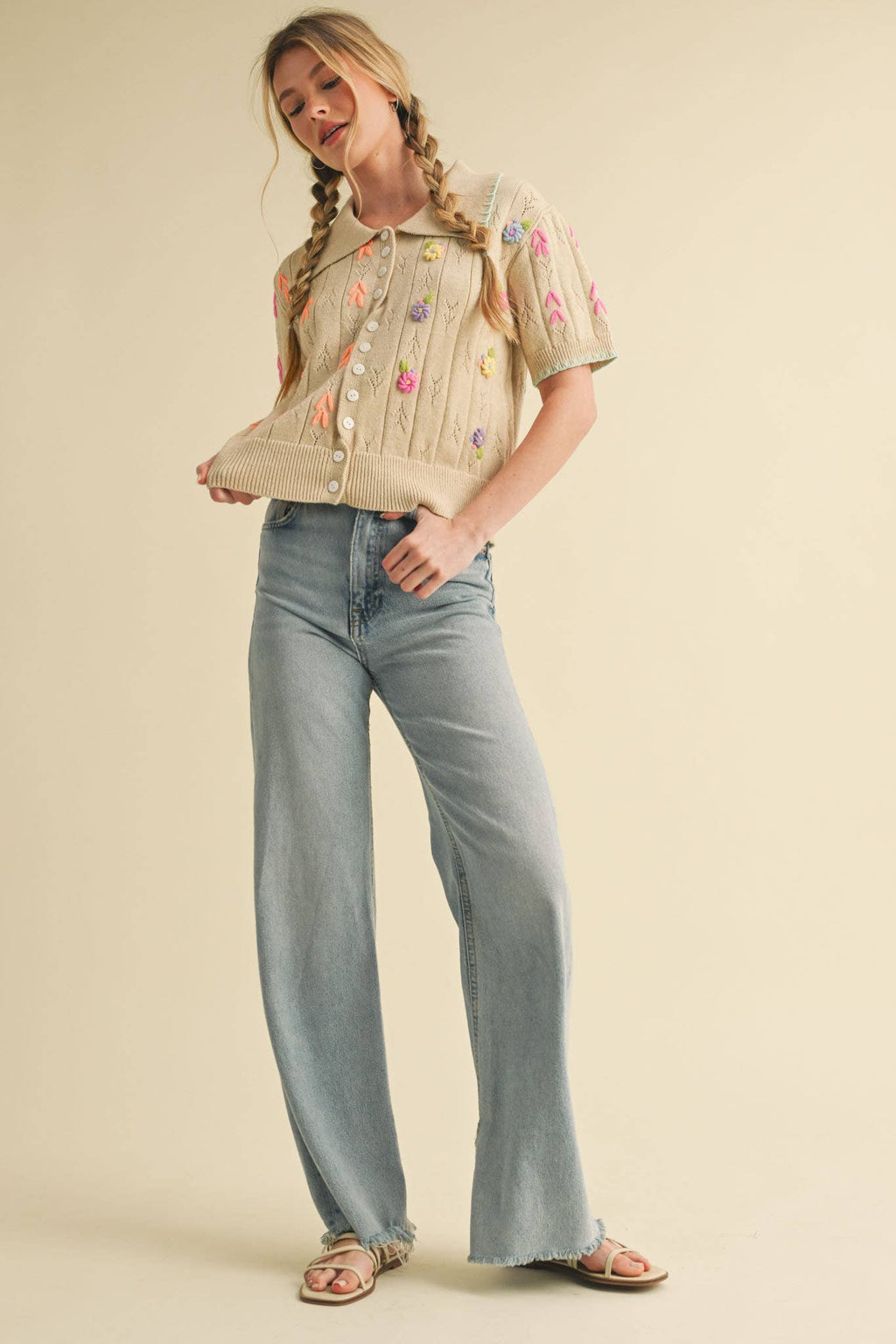 Hand Embroidered Button Down Sweater