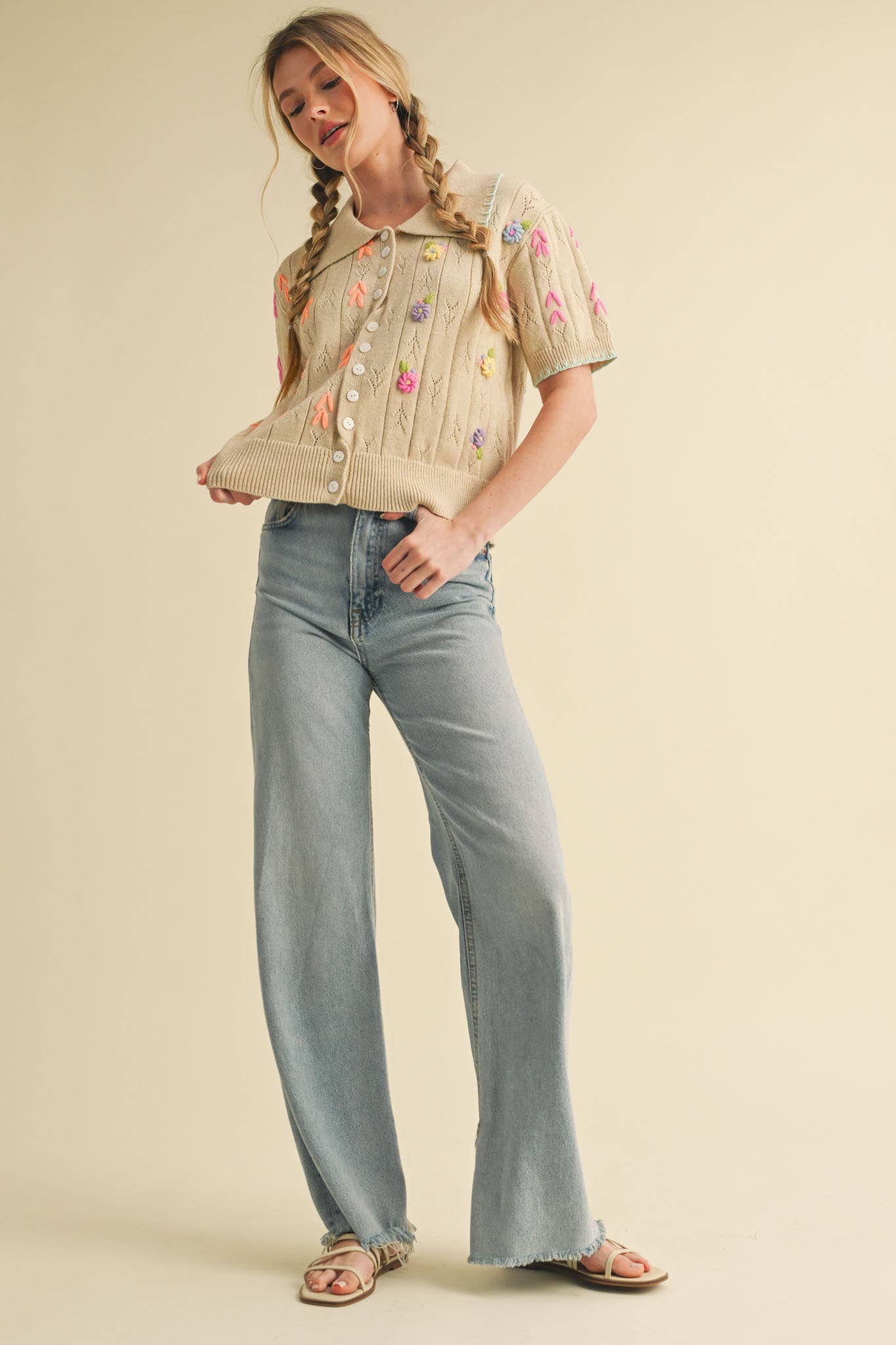Hand Embroidered Button Down Sweater