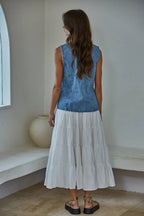 Denim Cotton Viscose Polyester Button Down Vest Top