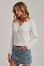 LACE TRIMMED BUTTON FRONT CARDIGAN_