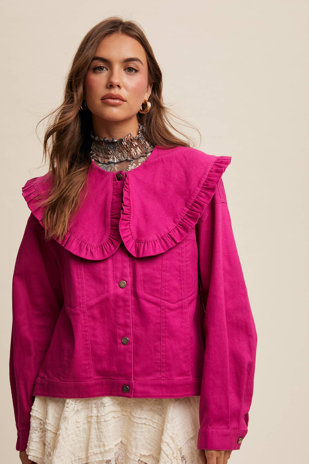 Ruffled Collar Denim Jacket