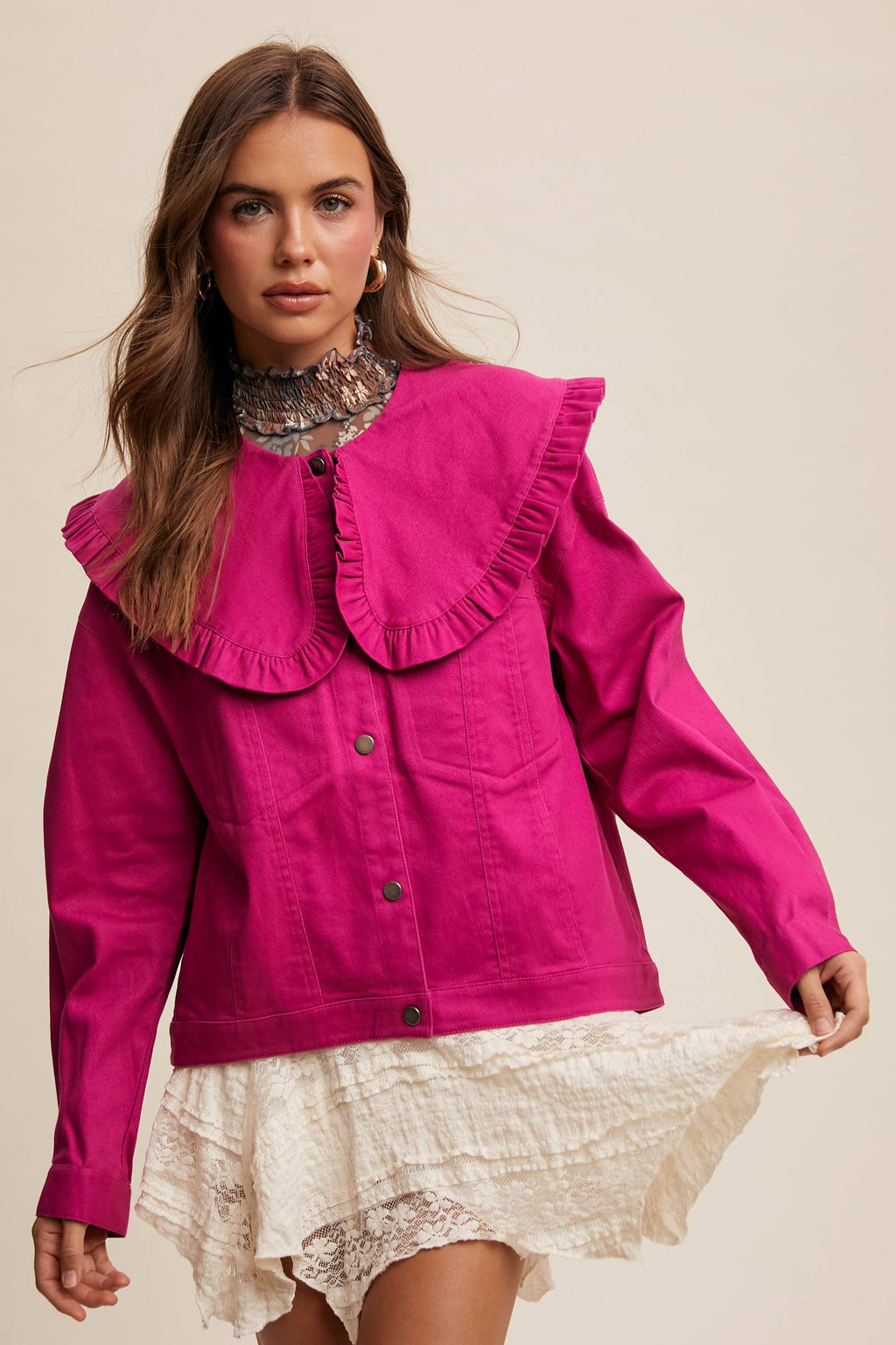 Ruffled Collar Denim Jacket