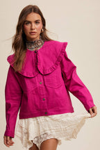 Ruffled Collar Denim Jacket