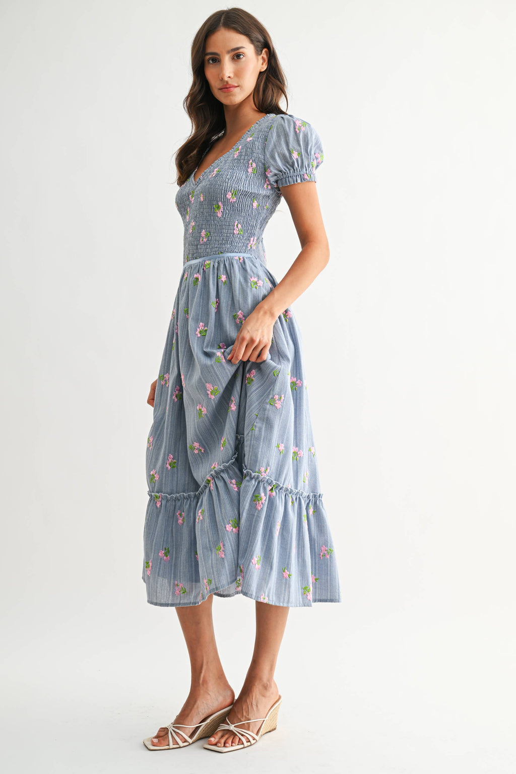 Smocked Floral Midi Dress