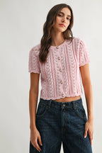 Lace Knit Pearl Button Cardigan