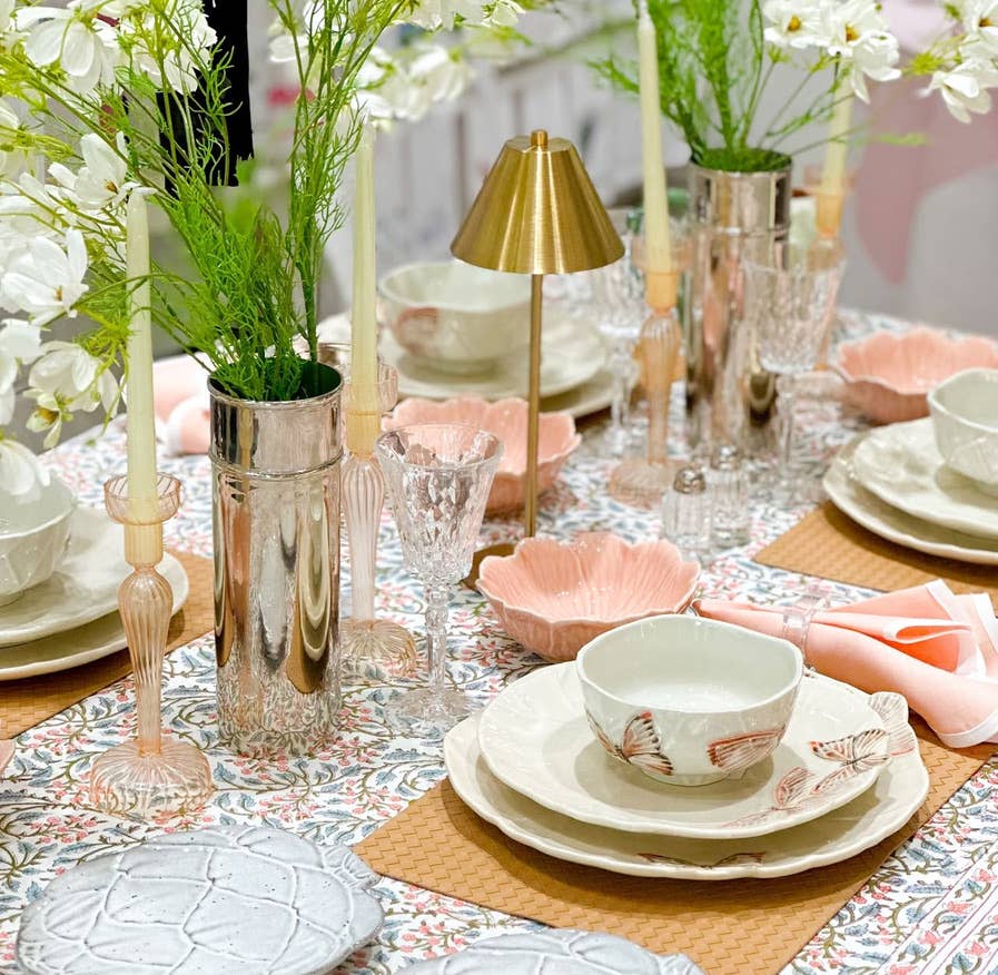 Blue and pink  print tablecloth