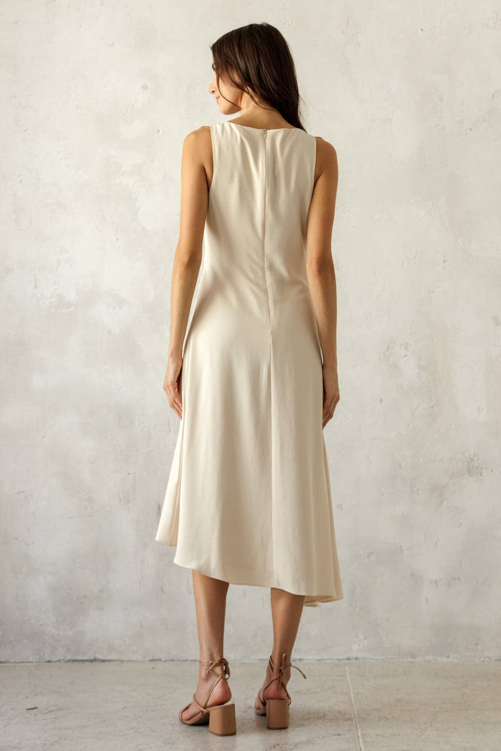 ASYMMETRICAL WRAP-STYLE MIDI DRESS