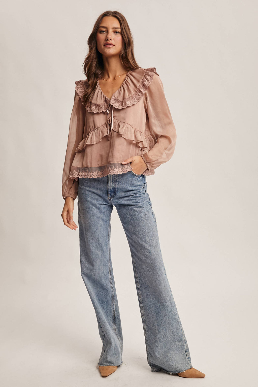 Lace Collar Ruffle Blouse