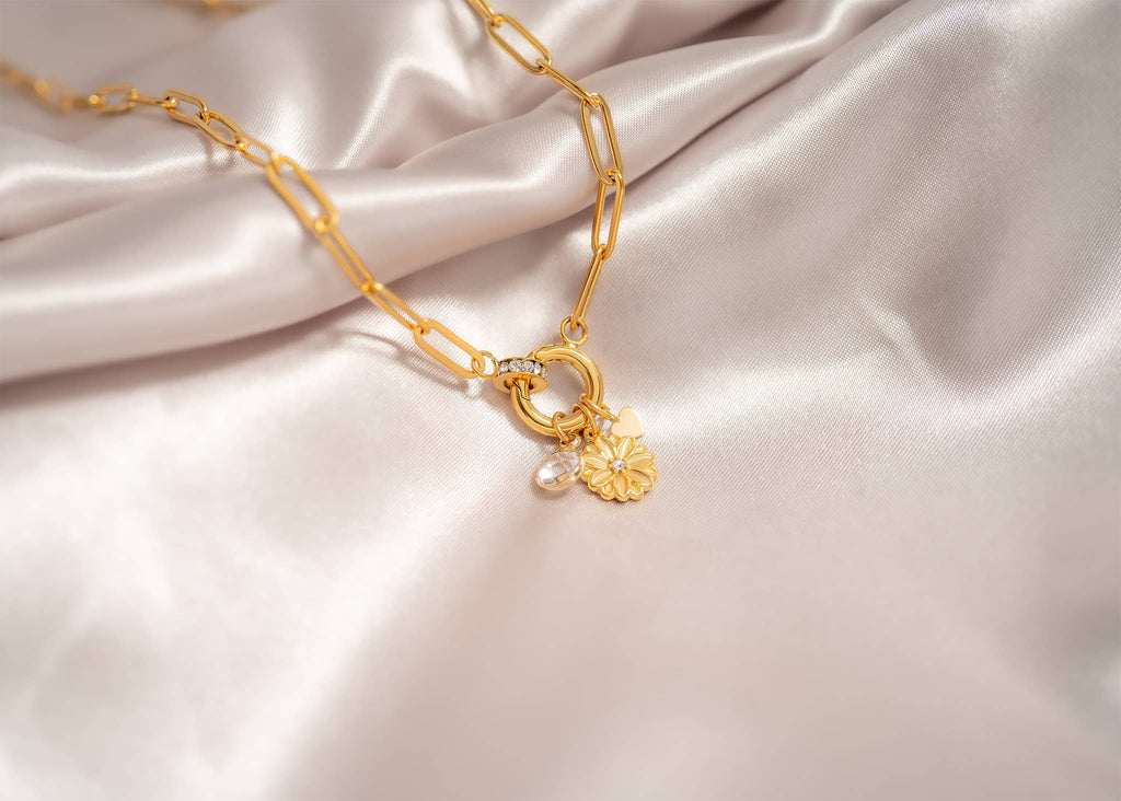 18K Gold Paperclip Rhinestone Necklace