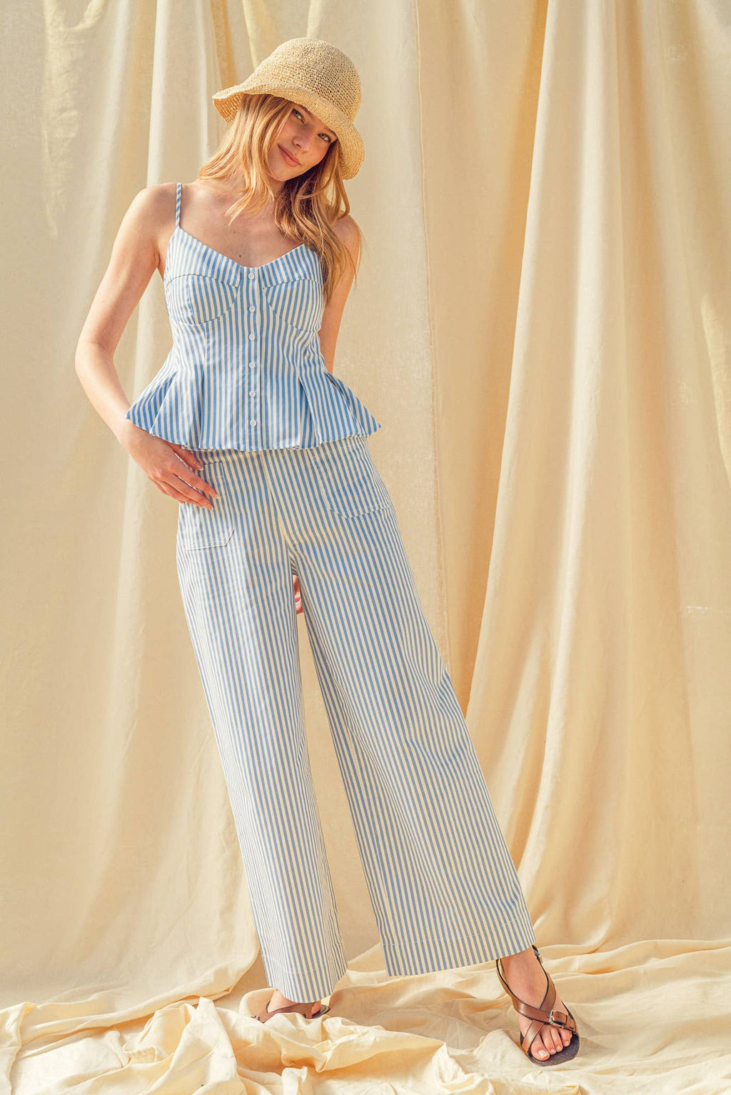 STRIPE STRETCH FABRIC POCKET FRONT PANTS