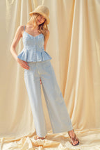 STRIPE STRETCH FABRIC POCKET FRONT PANTS