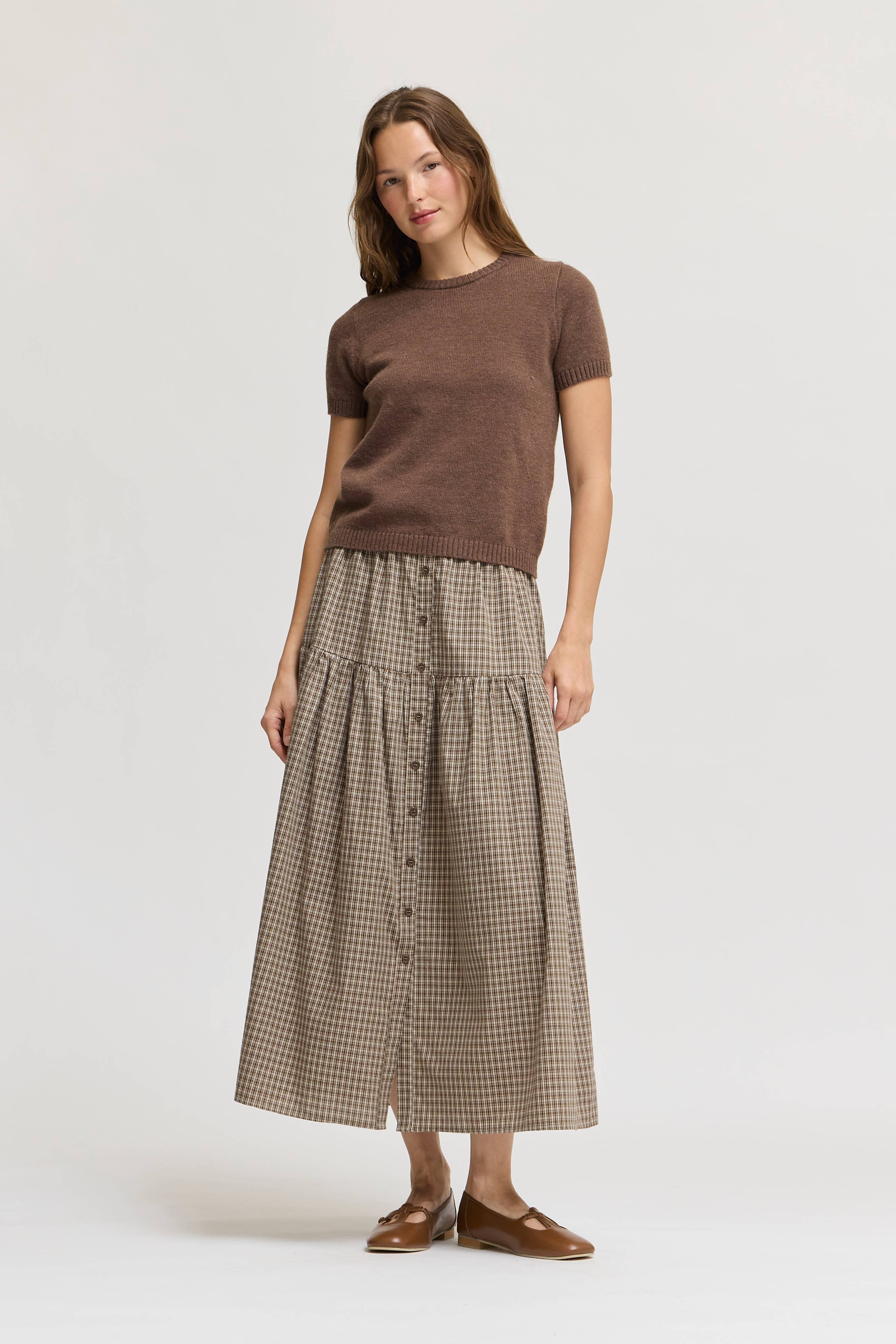 FRONT BUTTON CHECK SKIRT