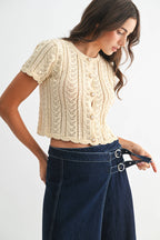 Lace Knit Pearl Button Cardigan