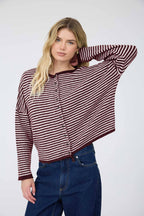 STRIPE RAW EDGE DROP SHOULDER KNIT CARDIGAN