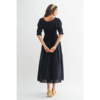 Smocked Midi Dress with Pleated Skirt