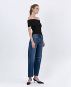 HIGH RISE DARK WASH BARREL LEG JEANS