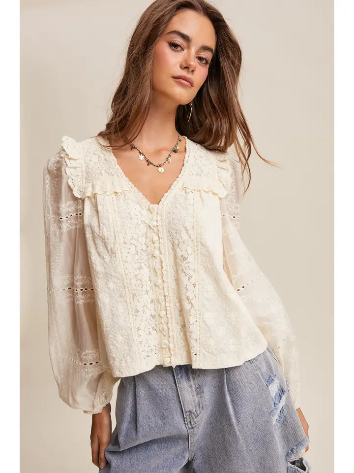 Delicate Embroidered Lace Blouse