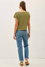 PATCH POCKET DOLMAN CAP SLEEVE BOXY KNIT