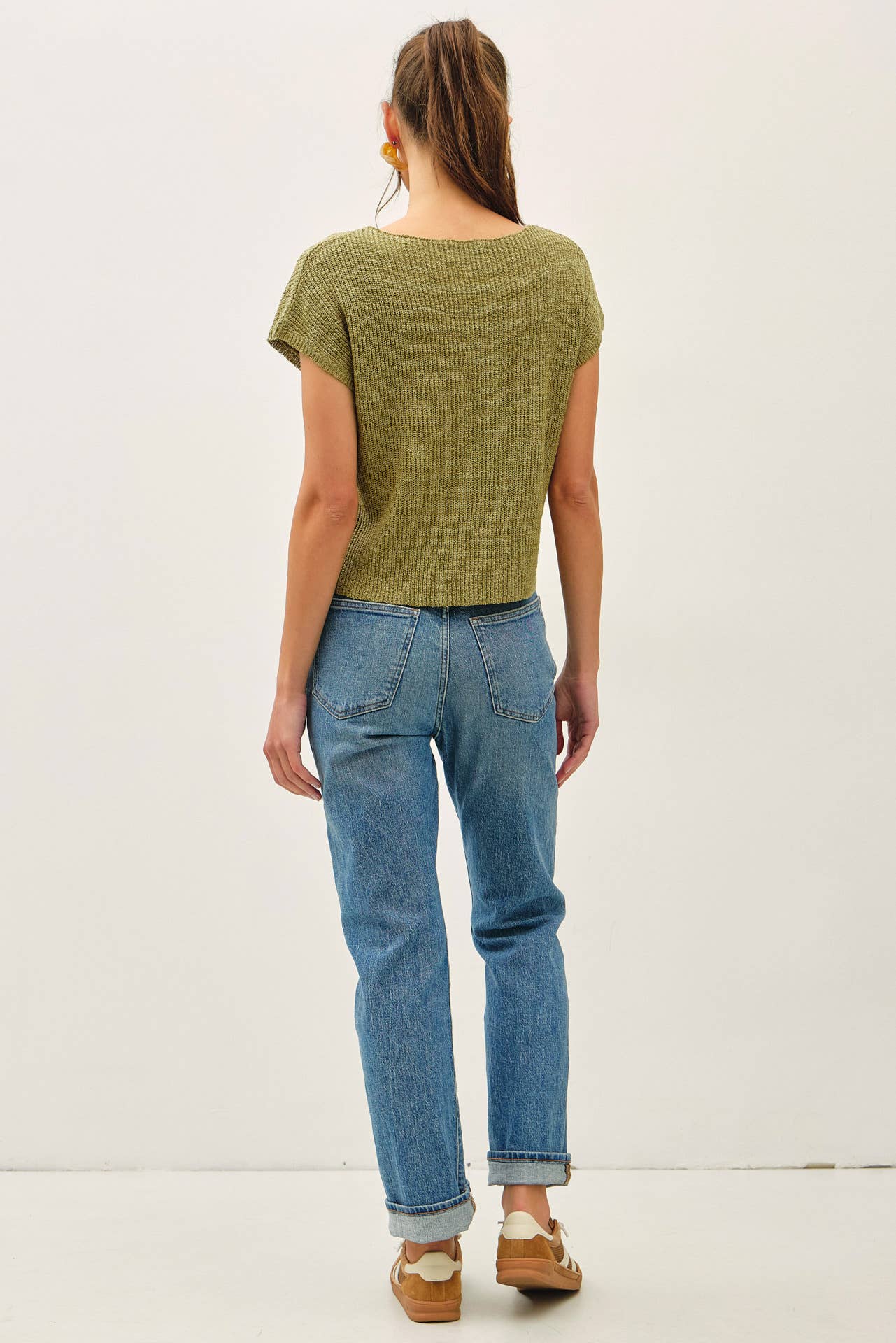 PATCH POCKET DOLMAN CAP SLEEVE BOXY KNIT