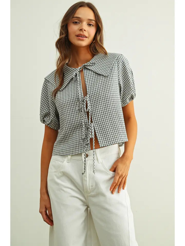 Gingham Front Tie Top