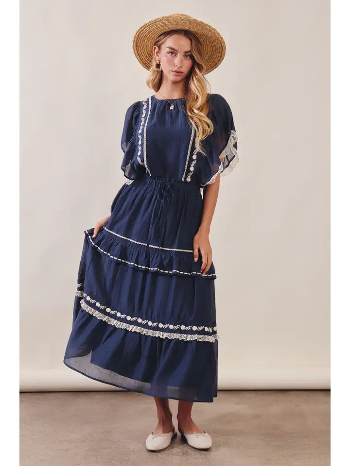 Embroidered Tiered Maxi Skirt & Top Set
