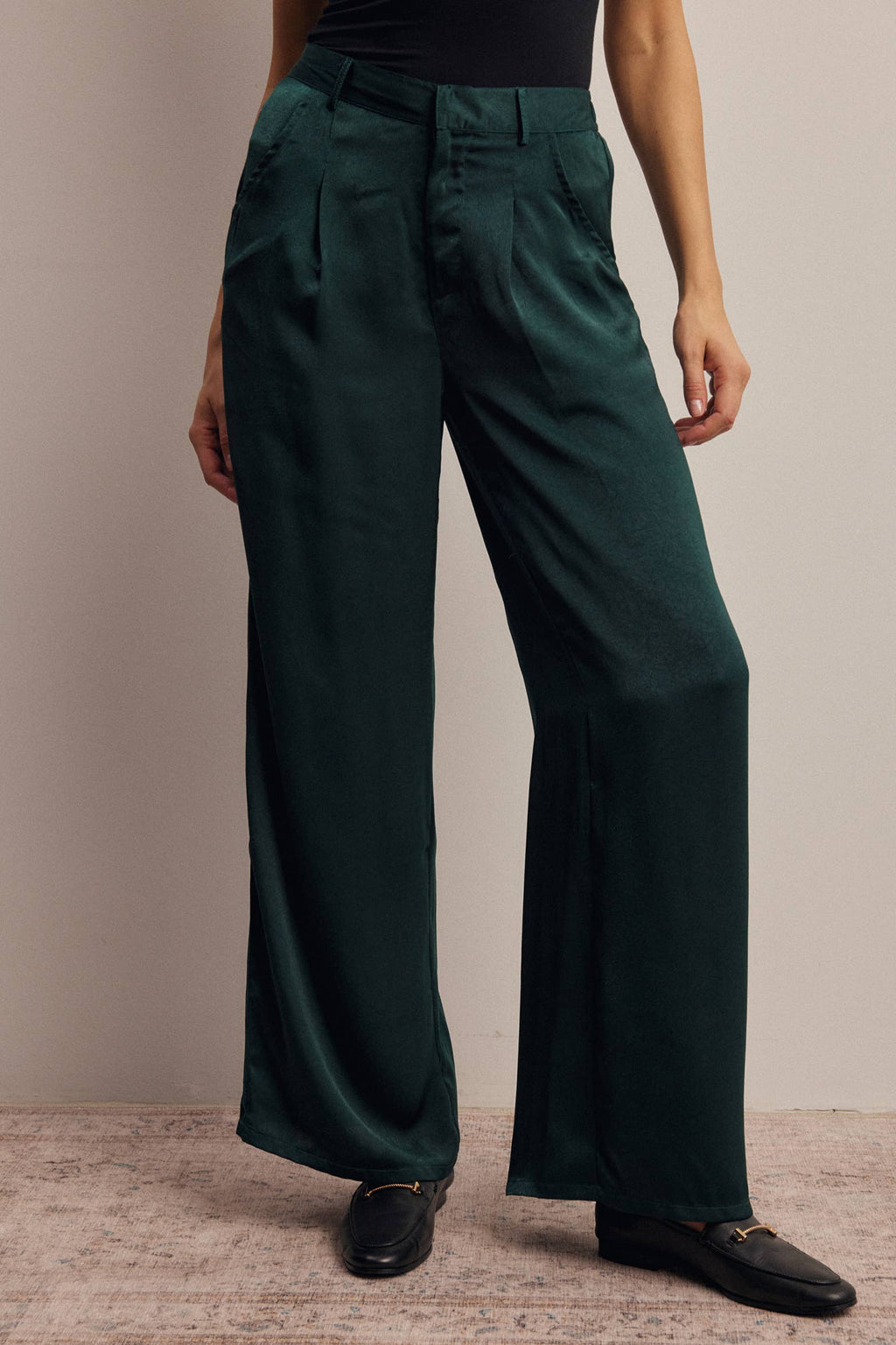 Satin Wide Leg Pleated Pants